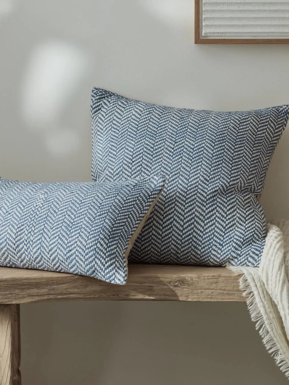 Blue Herringbone Cushion Cover