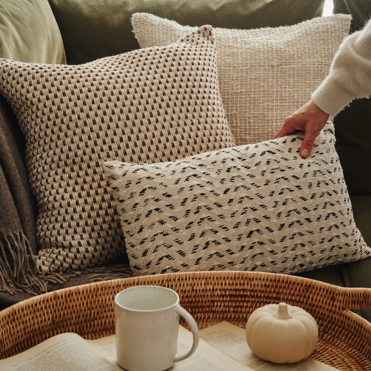 Camel & Cream Basket Weave Cushion Cover