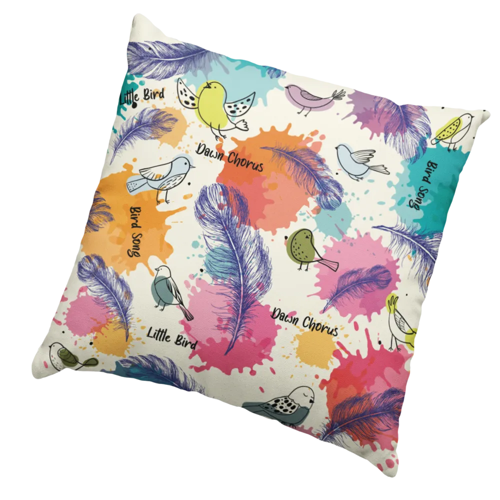 Feathers and Bird Art Cushion