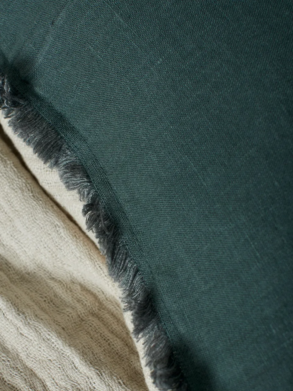 Fringe Linen Cushion Cover Forest Green