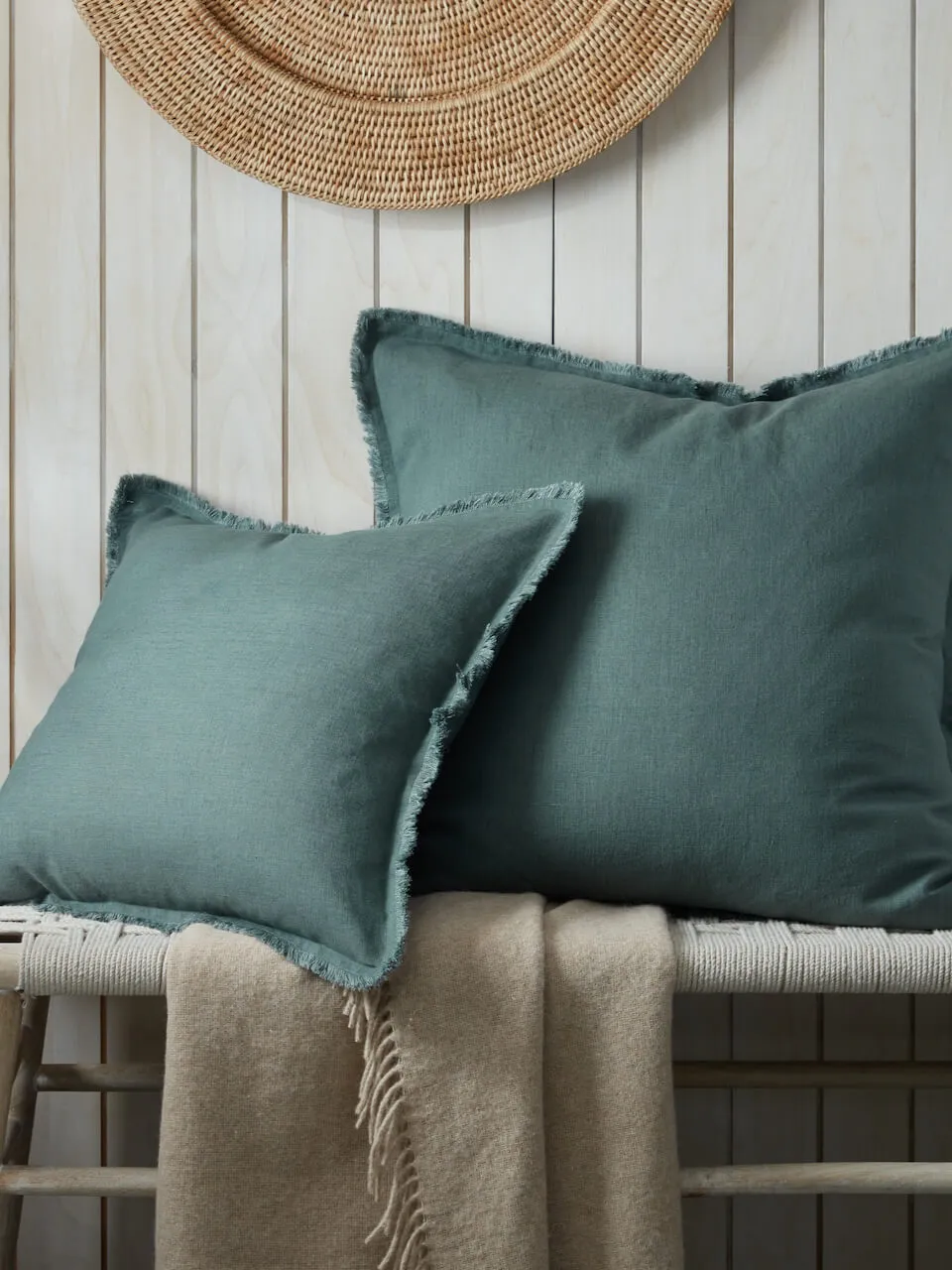 Fringe Linen Cushion Cover Forest Green