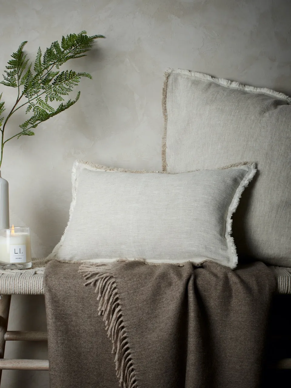 Fringe Linen Cushion Cover Putty