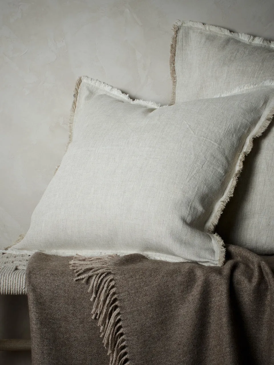 Fringe Linen Cushion Cover Putty