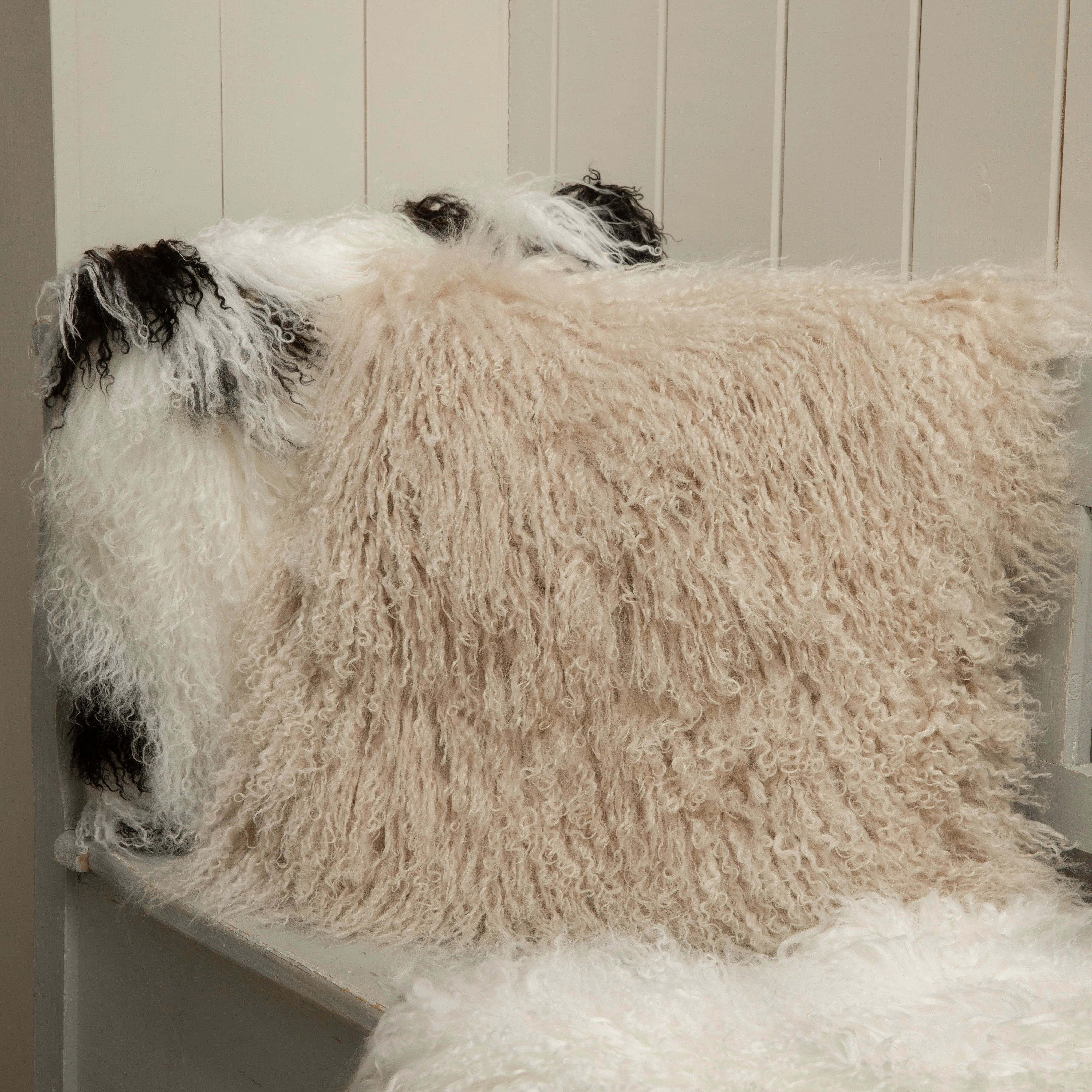 Tibetan Sheepskin Cushion - Cream