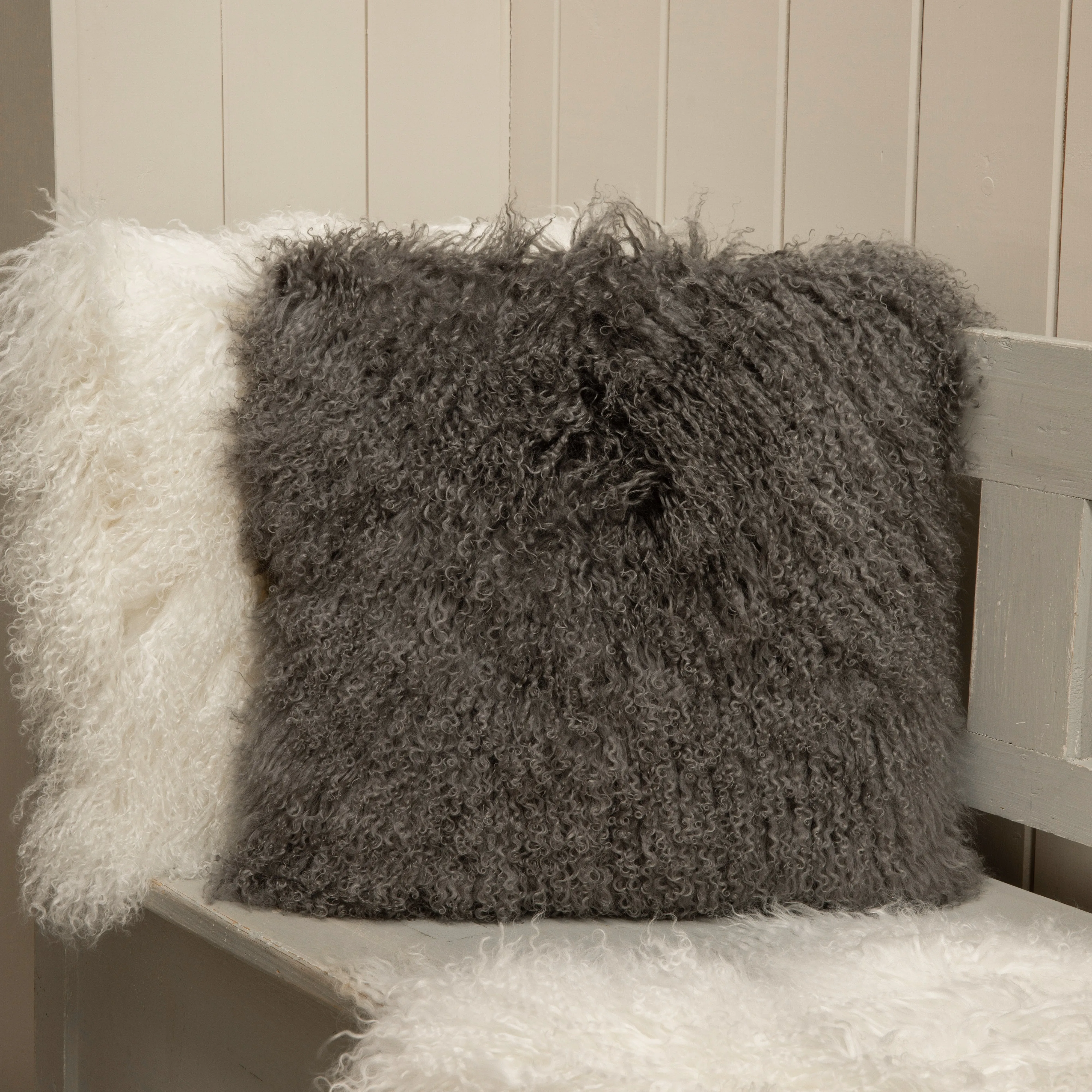 Tibetan Sheepskin Cushion - Grey