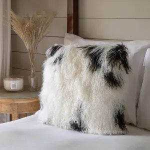 Tibetan Sheepskin Cushion - White & Black